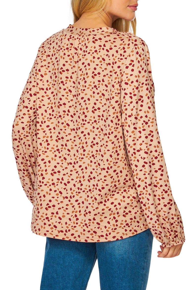 Poet Tie Front Long Sleeve Top, Alternate, color, TAUPE MULTI