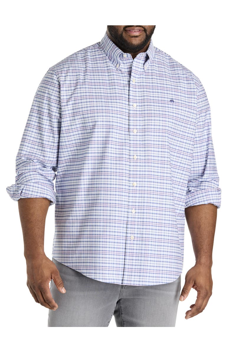 Brooks Brothers Big & Tall Non-Iron Plaid Oxford Sport Shirt, Main, color, Pink Blue