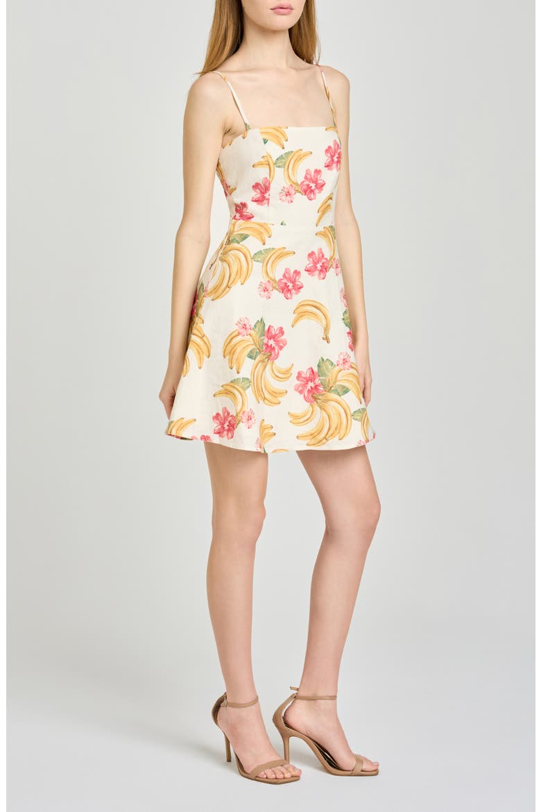 Havana Fruit Print Linen Blend Minidress, Alternate, color, CREAM BANANAS