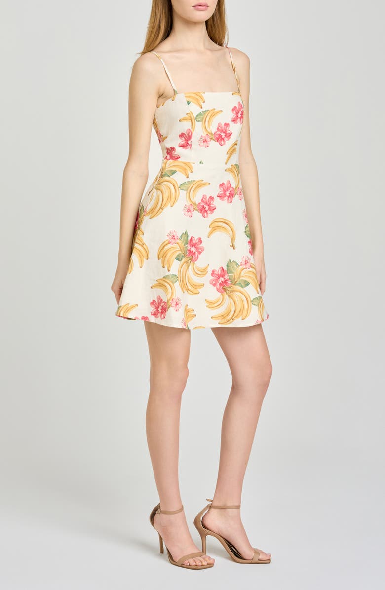 WAYF Havana Fruit Print Linen Blend Minidress, Alternate, color, Cream Bananas