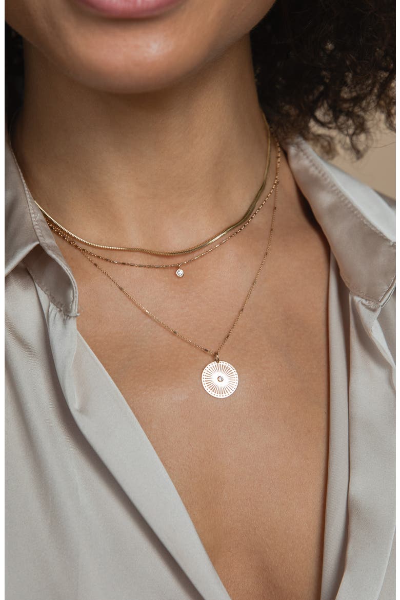 Small Sunbeam Diamond Medallion Necklace, Alternate, color, YELLOW GOLD/ DIAMOND