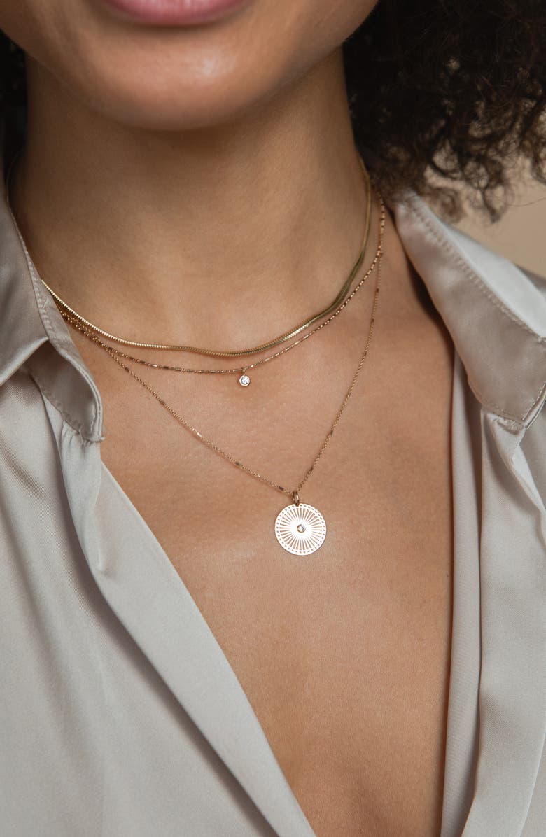 Zoë Chicco Small Sunbeam Diamond Medallion Necklace, Alternate, color, Yellow Gold/ Diamond