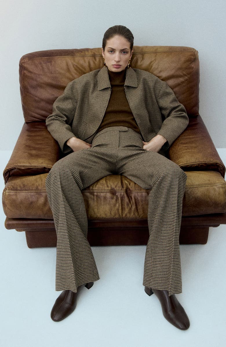 MANGO Gina Houndstooth Microcheck Pants, Alternate, color, Medium Brown