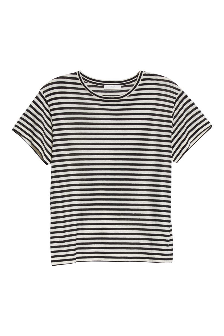 Stripe Silk Blend T-Shirt, Alternate, color, BLACK/ BONE