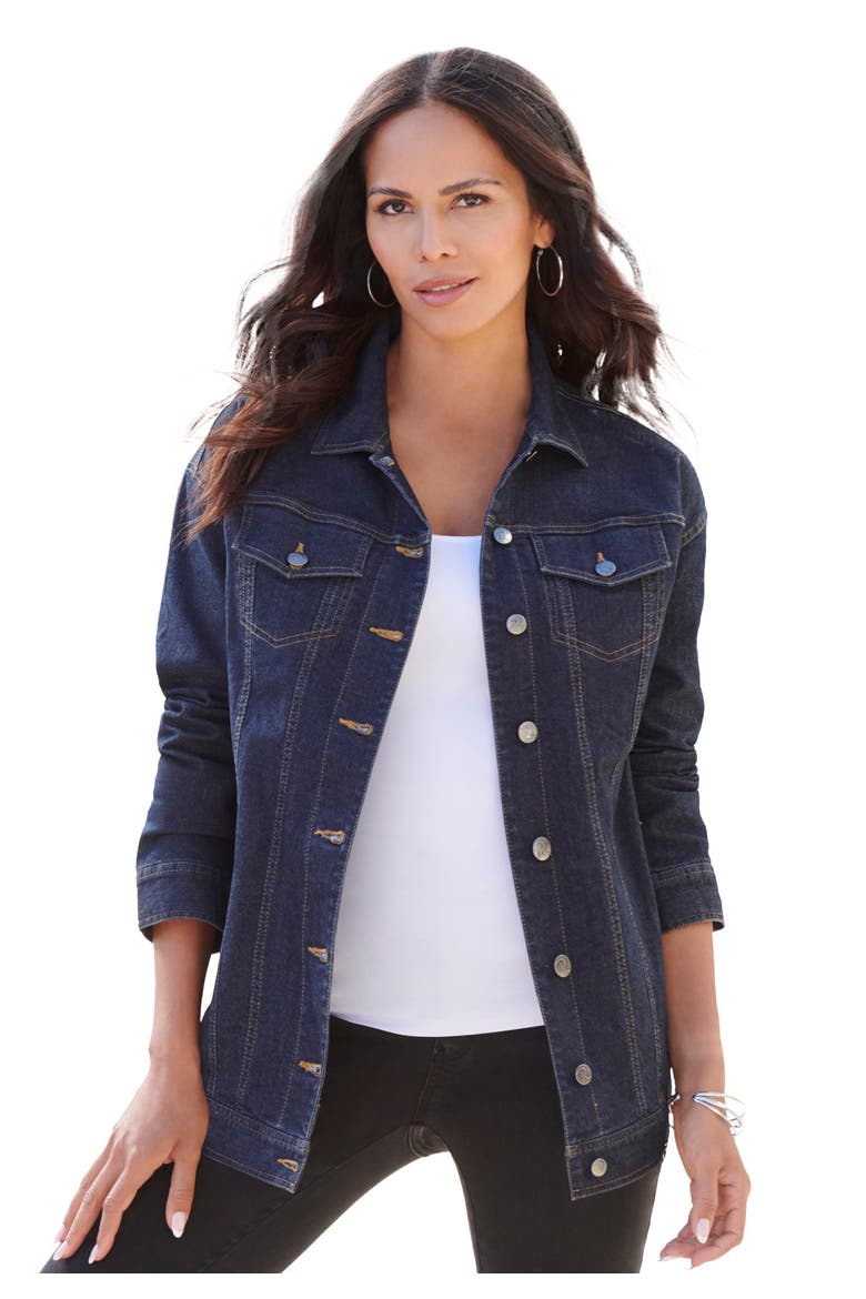 Plus Size Boyfriend Stretch Denim Jacket, Main, color, INDIGO WASH