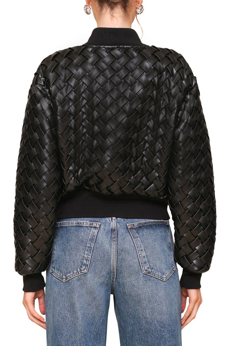 Weave Crop Faux Leather Bomber Jacket, Alternate, color, BLACK