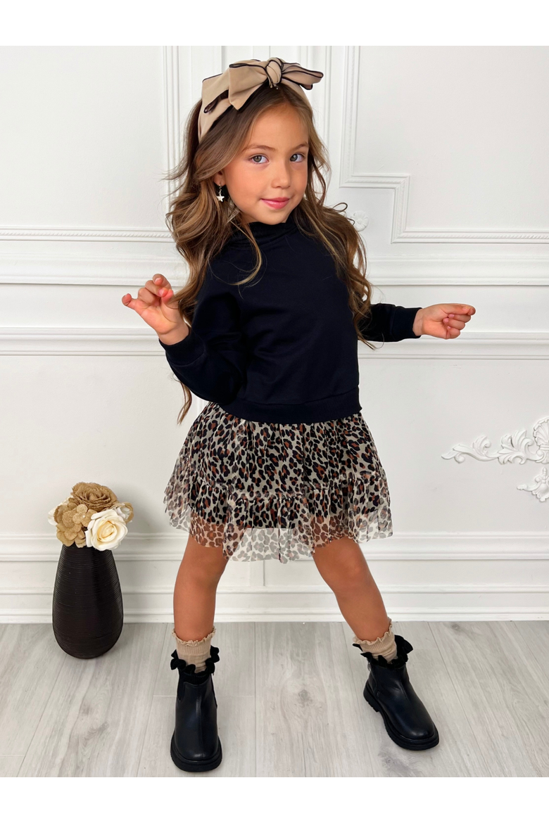 Wild & Cozy Cheetah Hooded Tutu Dress, Alternate, color, Black