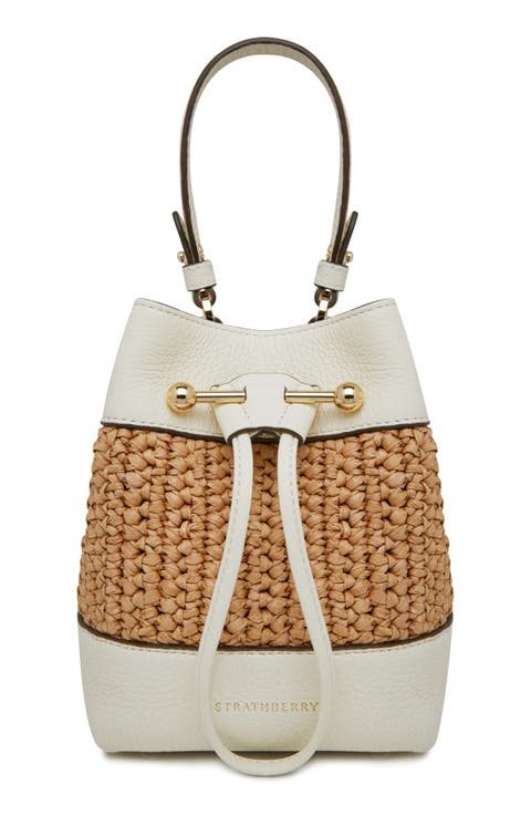 Osette Raffia & Leather Bucket Bag