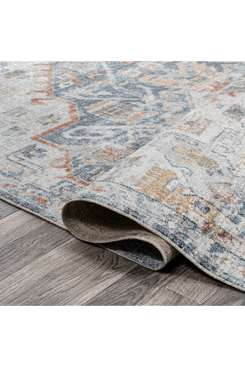 Shaemus Bohemian Medallion Low-Pile Machine-Washable Area Rug, Alternate, color, Cream/Blue/Terra