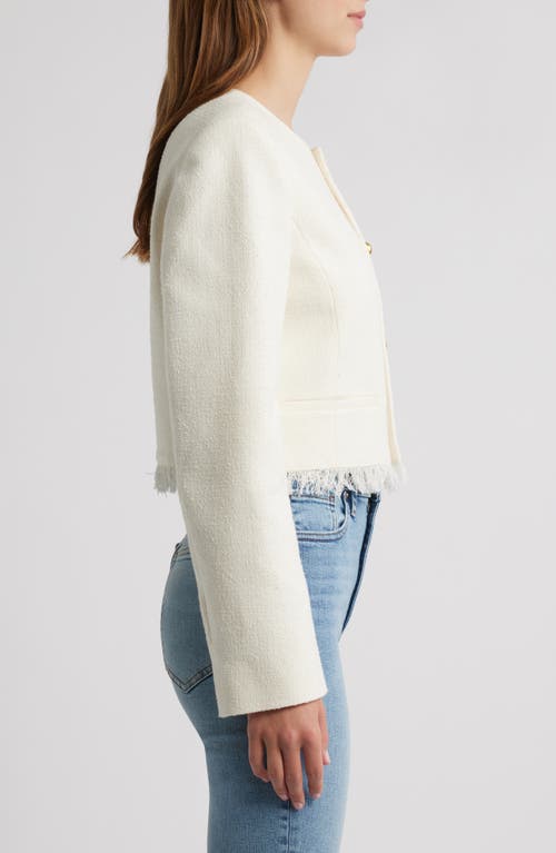 Frame Womens Fringed Cropped Tweed Jacket White