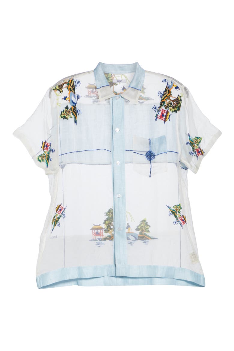 Pagoda Scene Sheer Silk Organza Shirt, Alternate, color, LIGHT BLUE