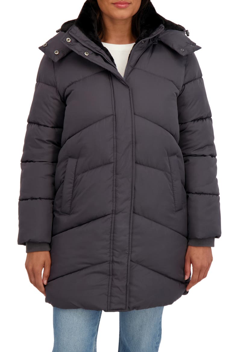 Quilted Hooded Puffer Jacket, Main, color, GREY