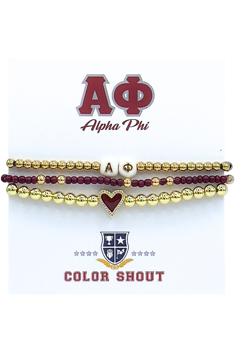 Alpha Phi Love My Sorority Bracelet Stack, Alternate, color, Yellow Gold