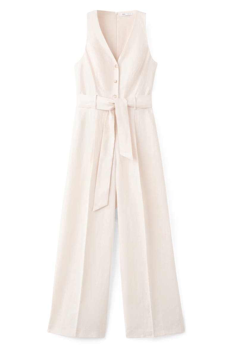 Sleeveless Belted Linen Jumpsuit, Main, color, ECRU