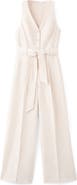 MANGO Sleeveless Belted Linen Jumpsuit
