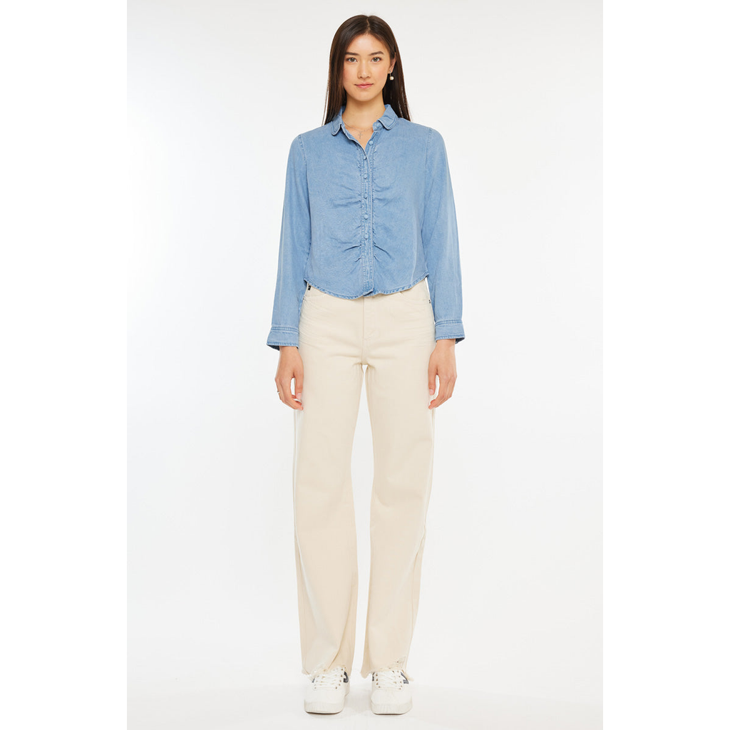 Kancan Evie Fitted Long Sleeve Shirt In Blue