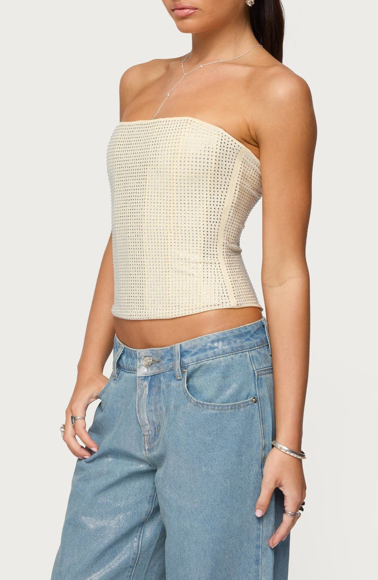 EDIKTED Vezza Rhinestone Strapless Corset Top, Alternate, color, Cream
