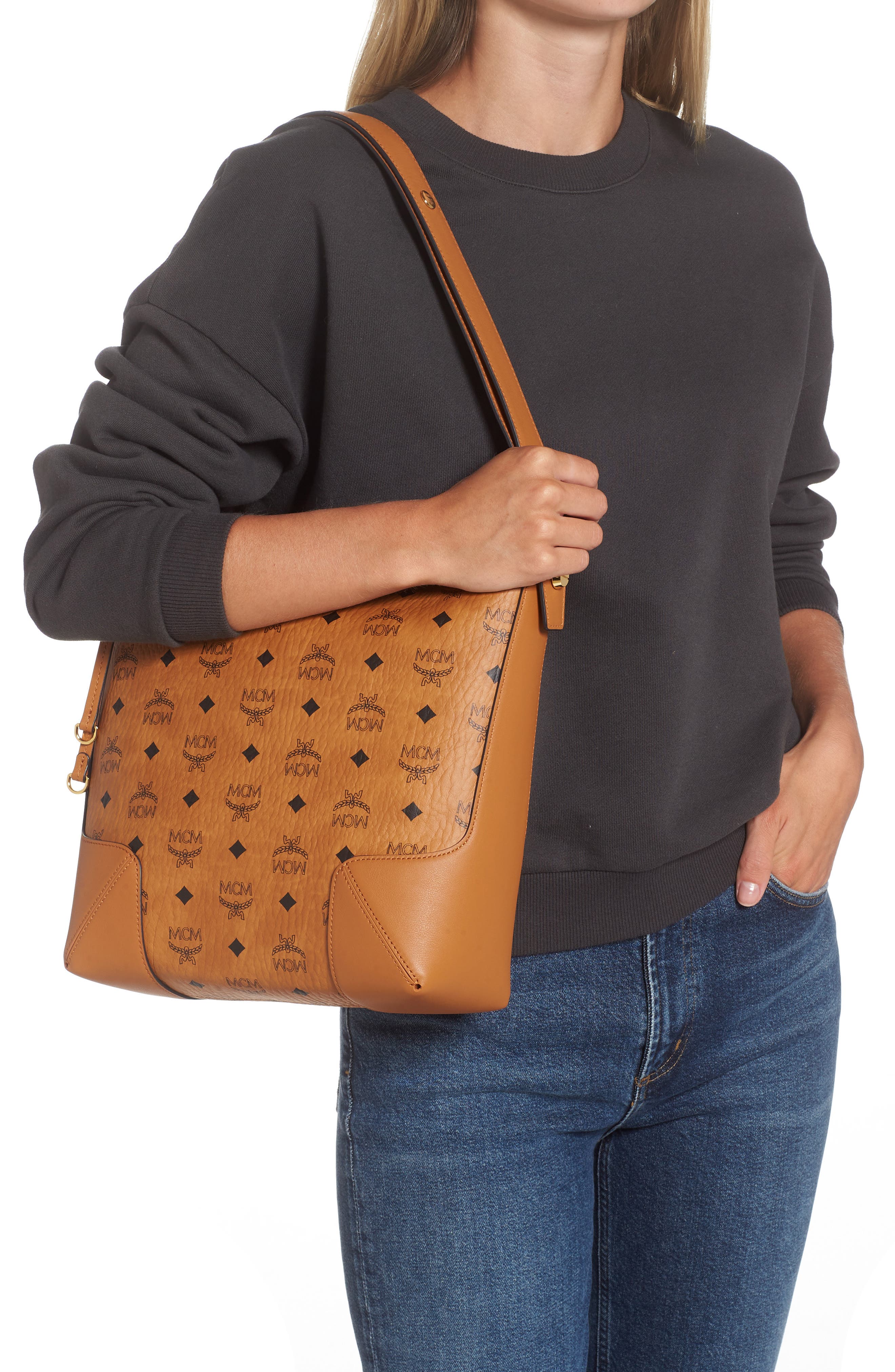 Klara Visetos Medium Coated Canvas Hobo Bag, Alternate, color, COGNAC