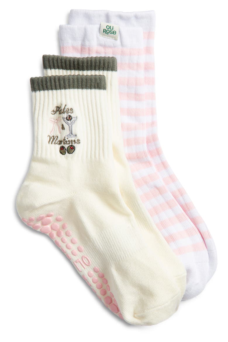 Assorted 2-Pack Cotton Blend Gripper Quarter Socks, Main, color, CREAM WHITE/ PINK