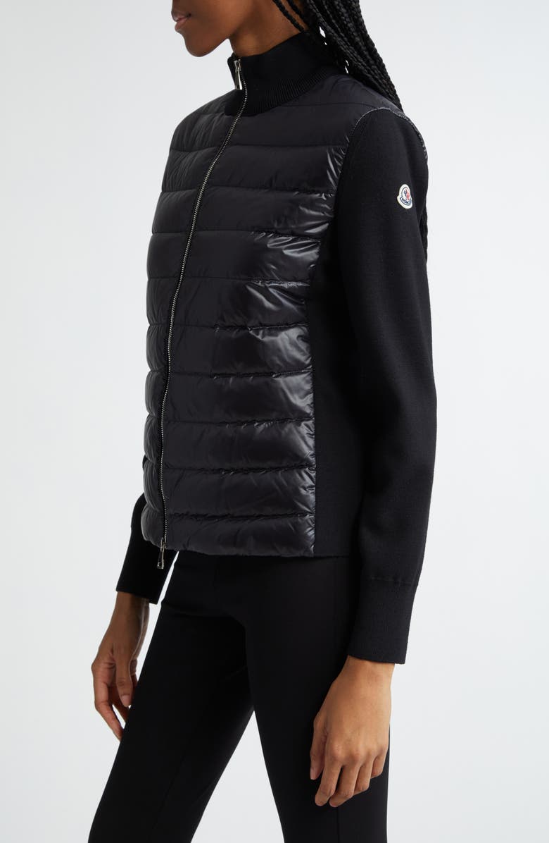 Moncler Quilted Nylon & Wool Knit Cardigan, Alternate, color,