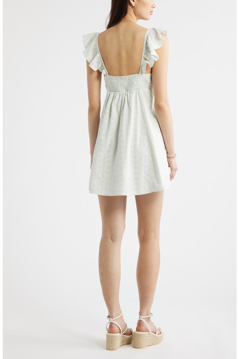 Cotton Eyelet Flutter Sleeve Minidress, Alternate, color, GREEN CLOUD