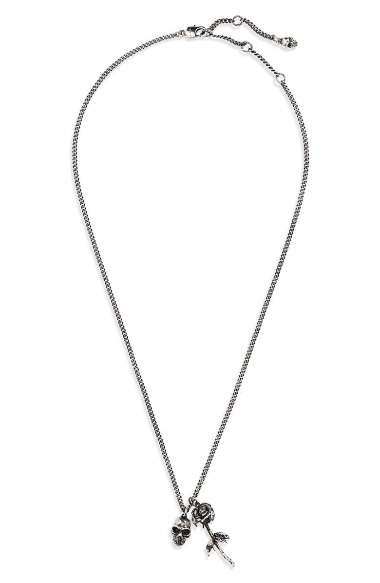 McQueen Skull & Dipped Rose Charm Necklace, Main, color, 