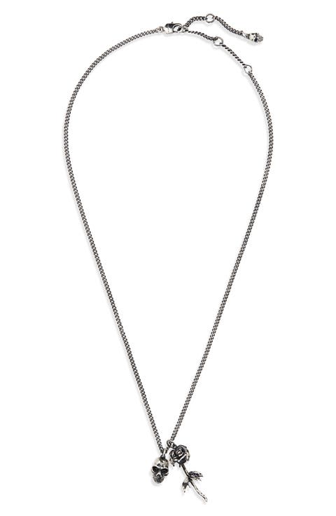 Skull & Dipped Rose Charm Necklace