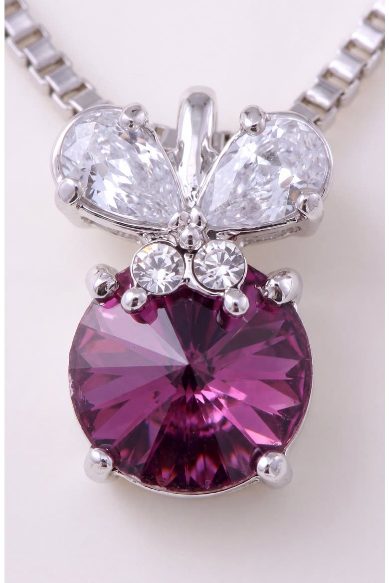 Amethyst Round Butterfly Accent Pendant Necklace, Alternate, color, Purple