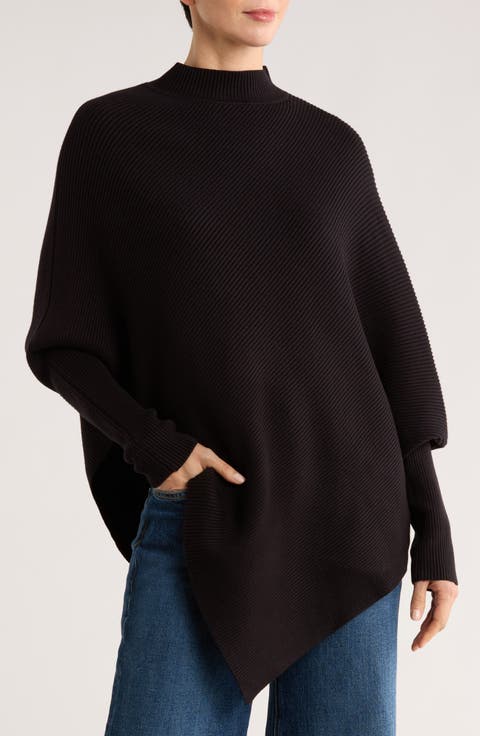 Mock Neck Ribbed Asymmetric Sweater