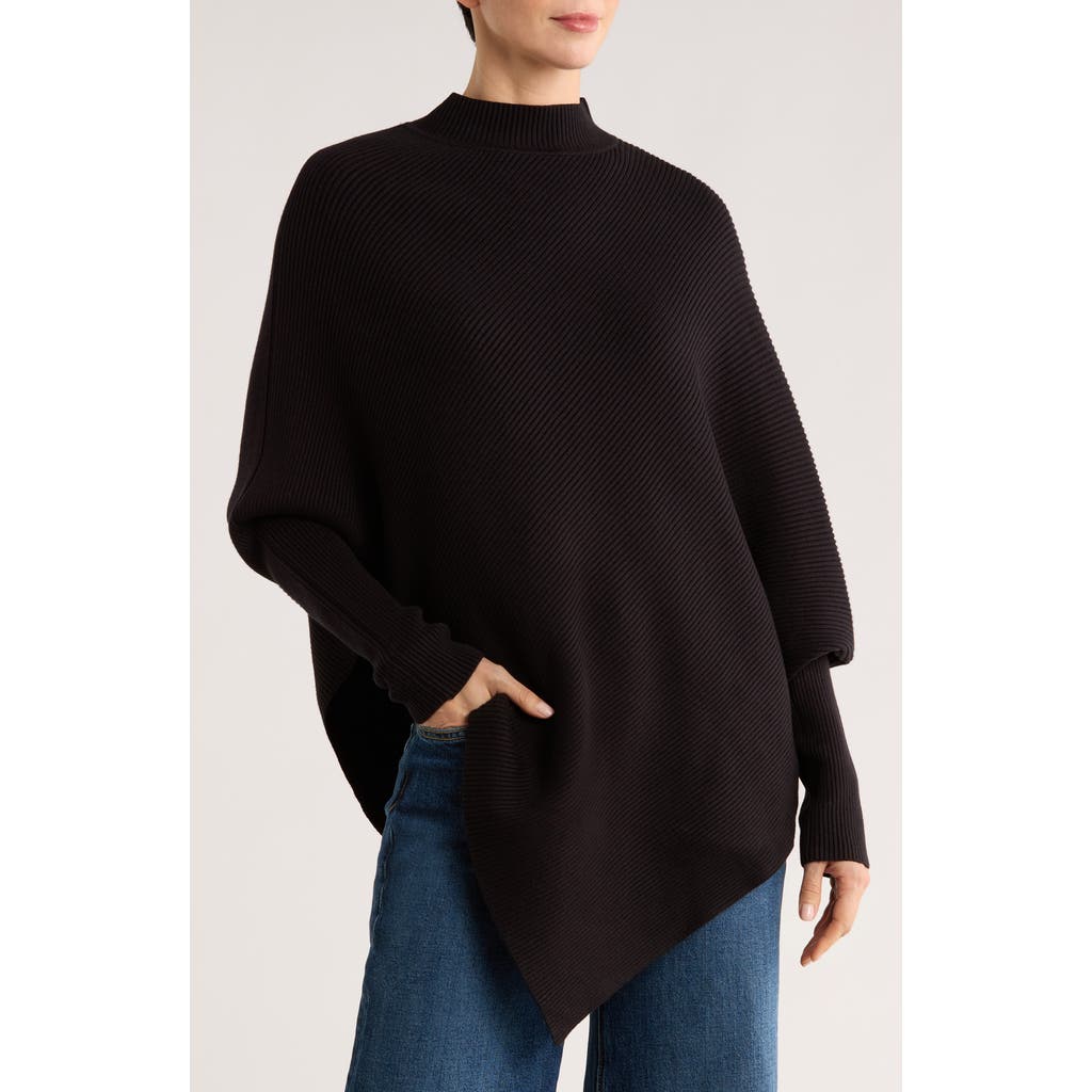 Patrizia Luca Mock Neck Ribbed Asymmetric Sweater In Black