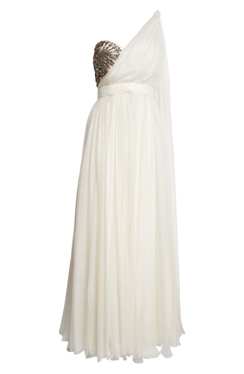 McQueen Crystal Embellished One-Shoulder Silk Chiffon Gown, Alternate, color, 