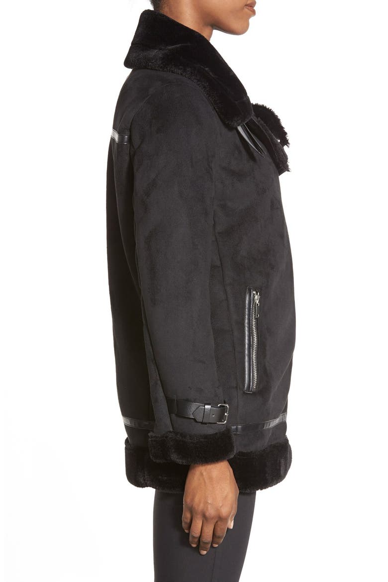 Laundry by Shelli Segal Faux Shearling Moto Jacket, Alternate, color, BLACK