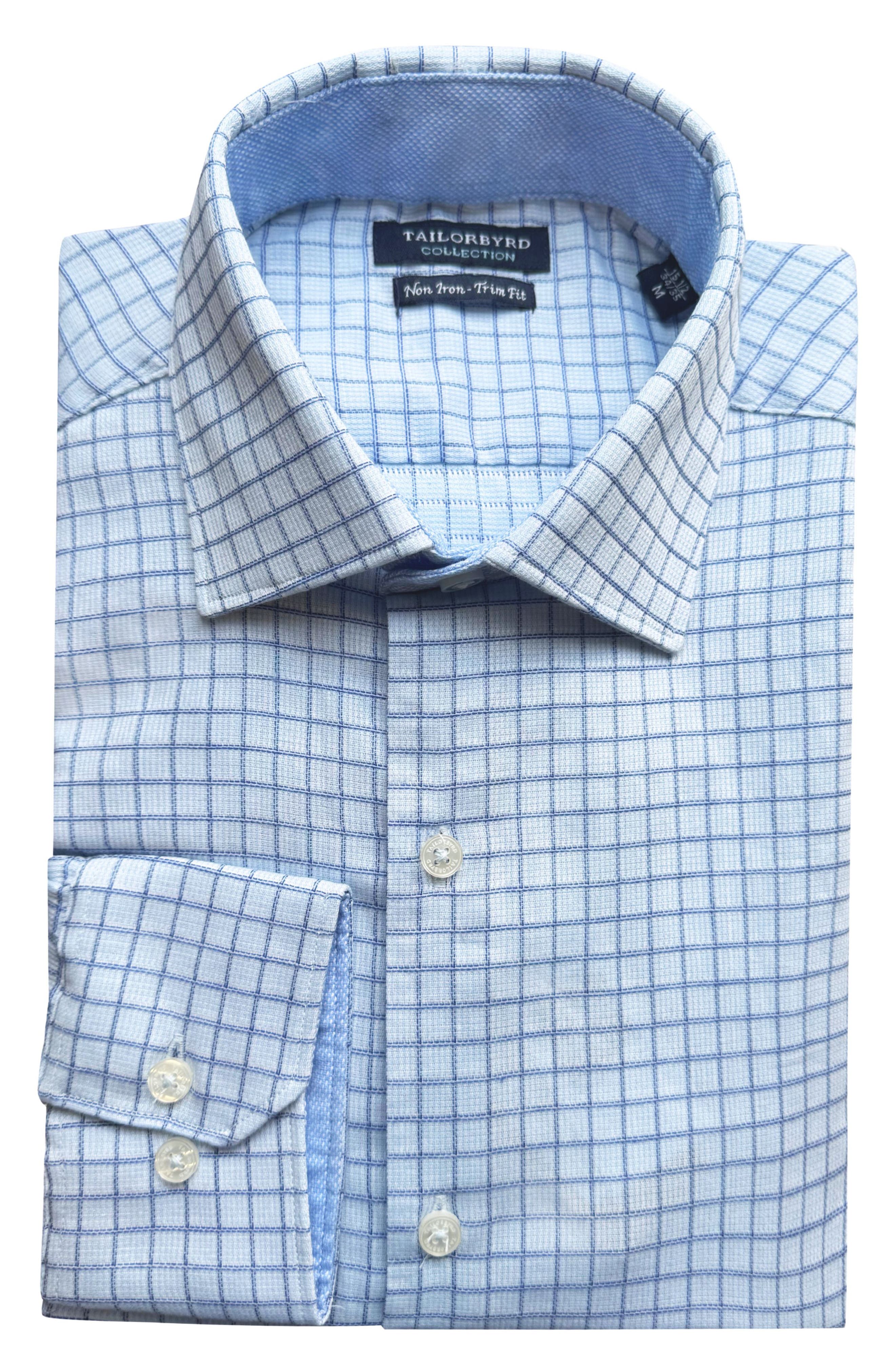 TailorByrd Trim Fit Dobby Check Non-Iron Stretch Dress Shirt