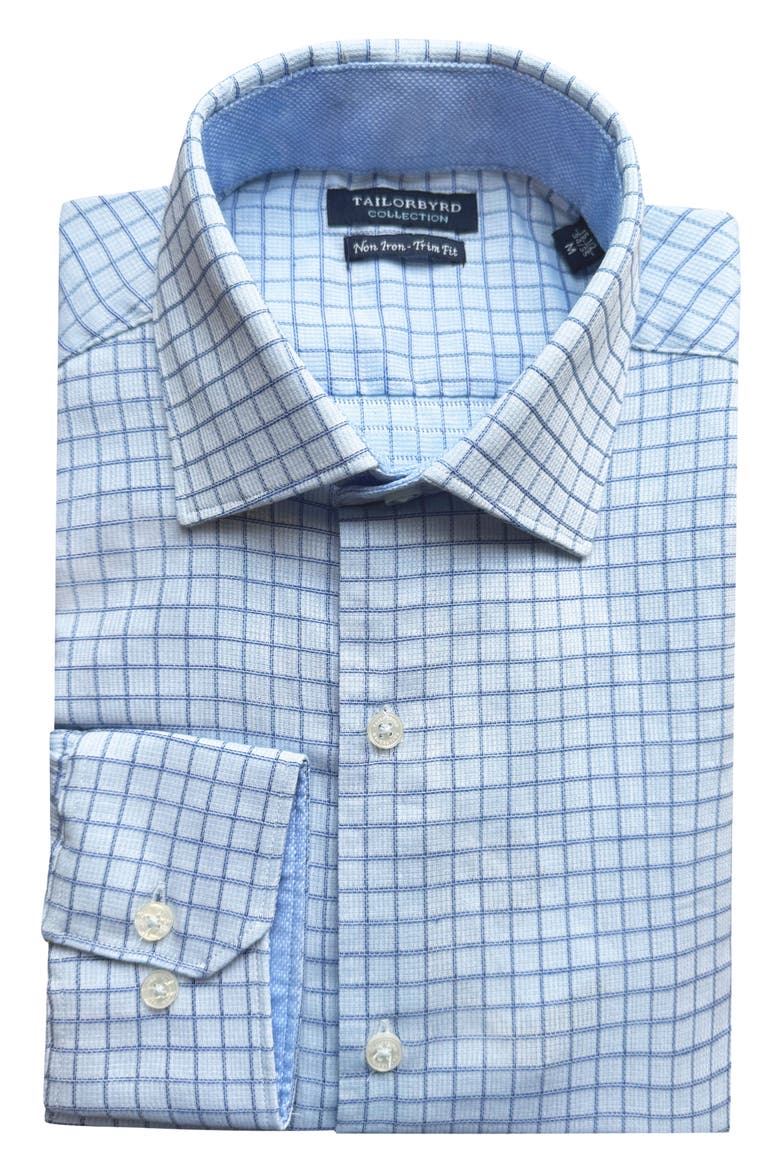 Trim Fit Dobby Check Non-Iron Stretch Dress Shirt, Main, color, BLUE