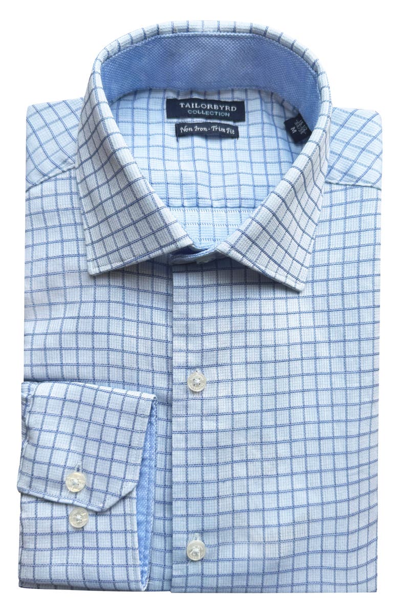 TailorByrd Trim Fit Dobby Check Non-Iron Stretch Dress Shirt, Main, color, Blue