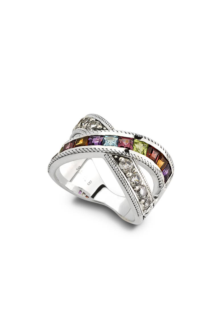 Sterling Silver Semiprecious Stone Crossover Band Ring, Main, color, MULTI