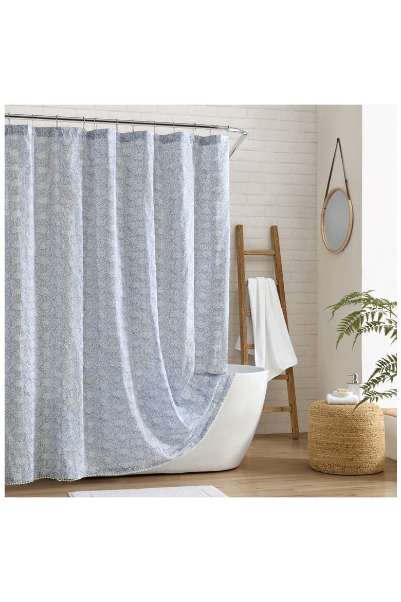 Ikat Eyelet Shower Curtain, Alternate, color, BLUE