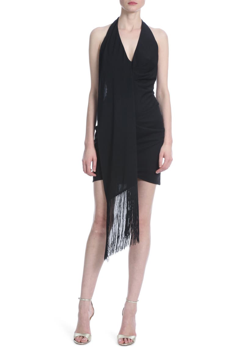Fringed Drape Minidress, Main, color, BLACK