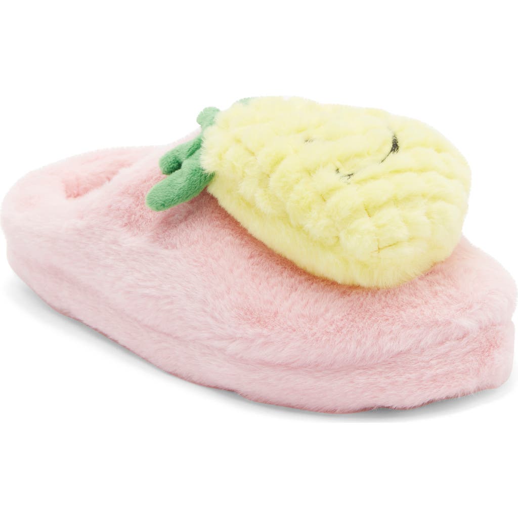 Joe Boxer Happy Pineapple Faux Fur Slipper In Pink
