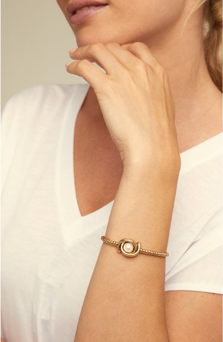 UNODE50 Double Moon Bead Elastic Bracelet, Alternate, color, Gold