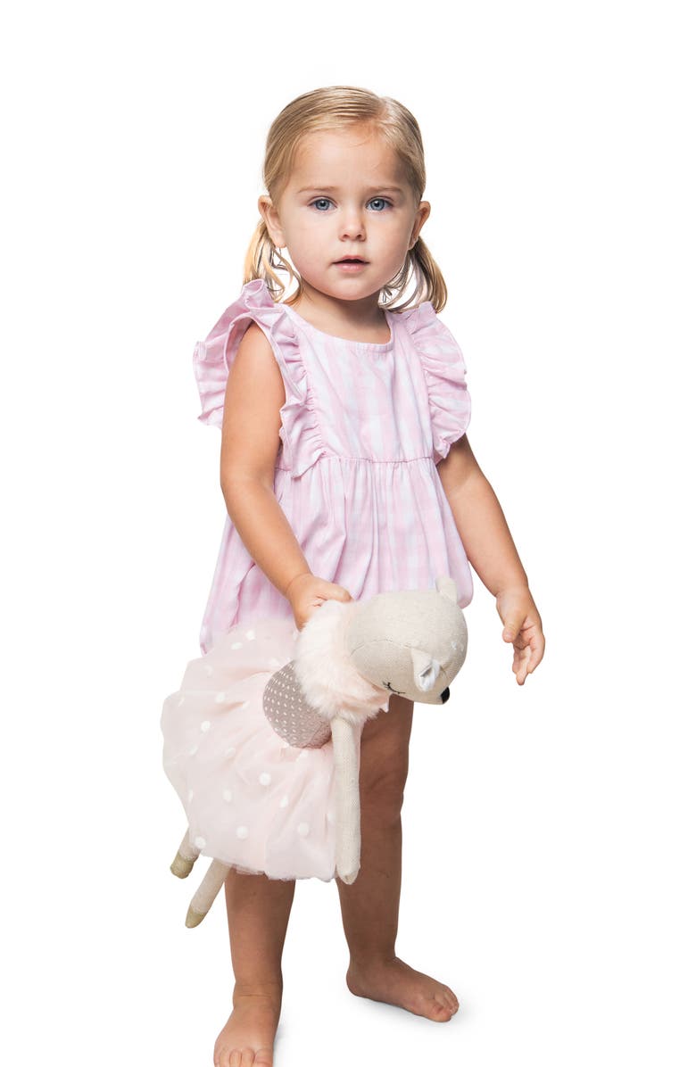 Petite Plume Gingham Ruffle Romper, Alternate, color, 