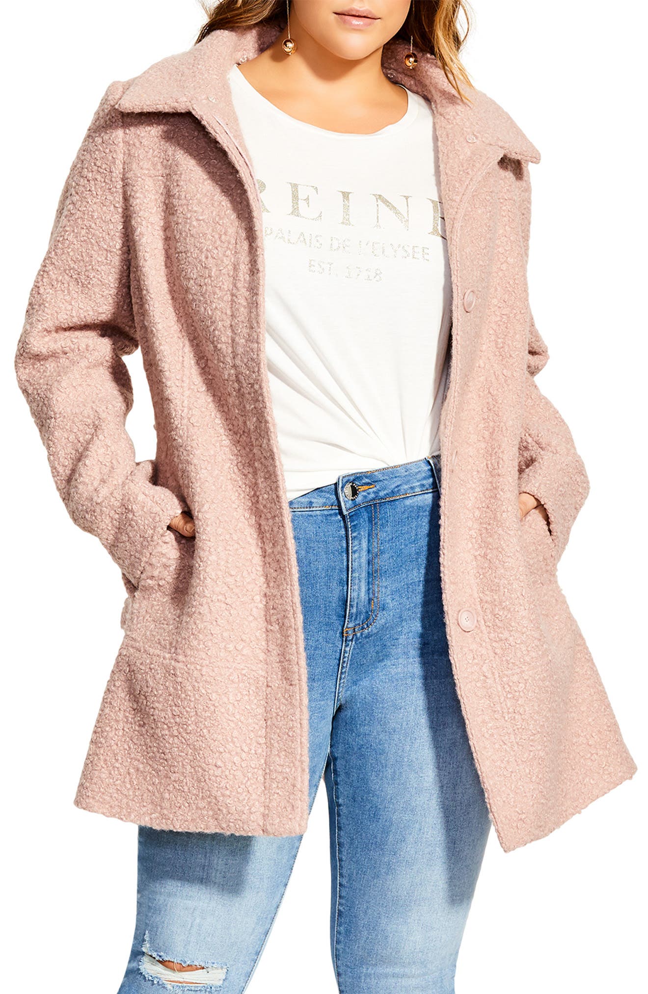 City Chic Sweet Dreams Removable Faux Fur Collar Coat (Women ...