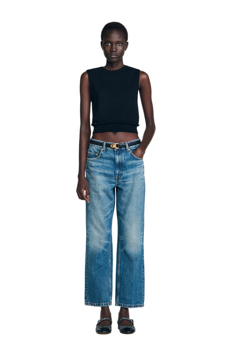 SANDRO Ruffled cropped sweater, Alternate, color, Black