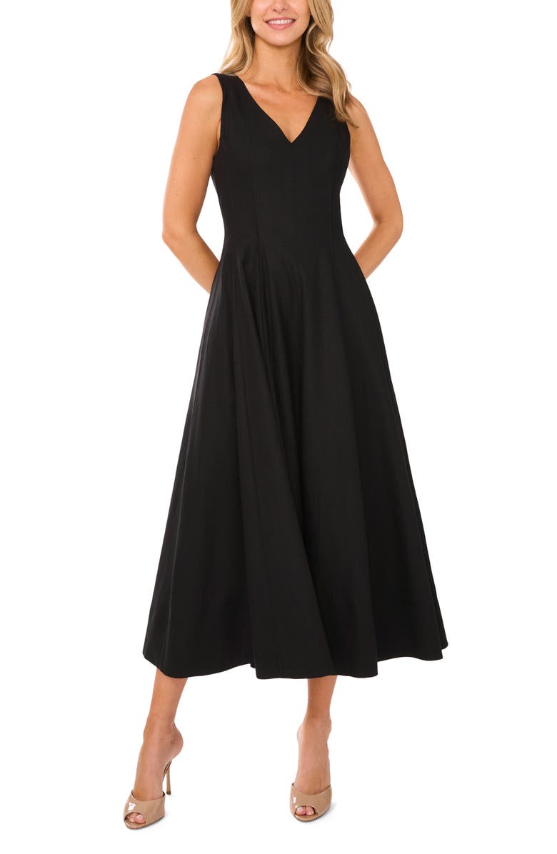 Ted Baker Pleated Waist Sleeveless Linen Blend Maxi Dress, Alternate, color, Rich Black