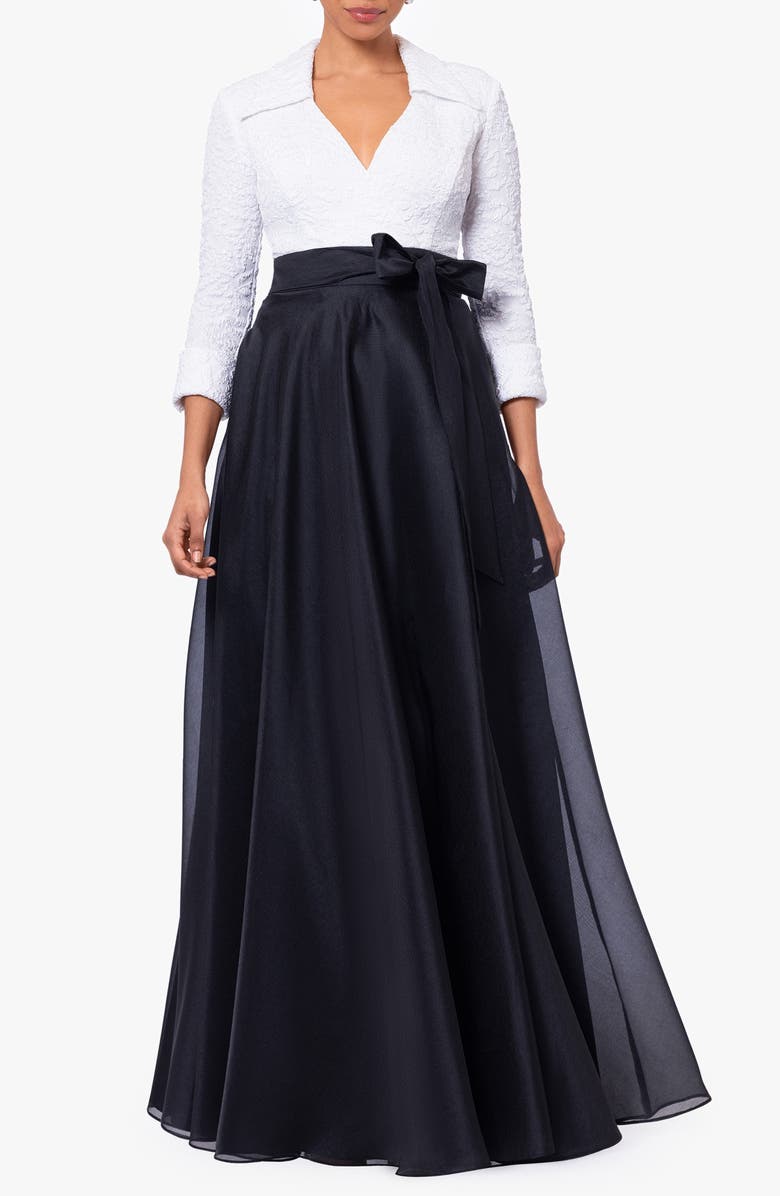 Xscape Evenings Collared Jacquard & Organza Ballgown, Main, color,