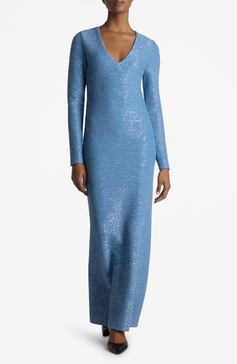 St. John Collection Sequin Long Sleeve Knit Gown, Main, color, 
