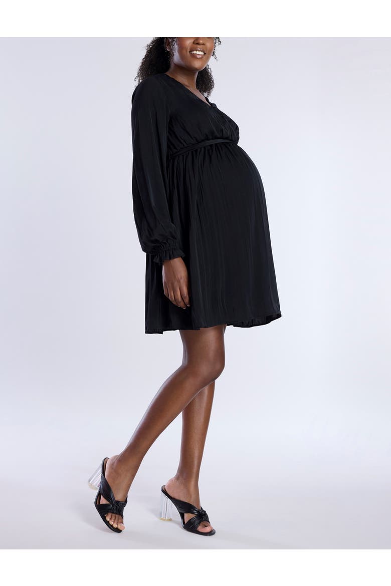 Woven Wrap Long Sleeve Mini Dress, Alternate, color, Black