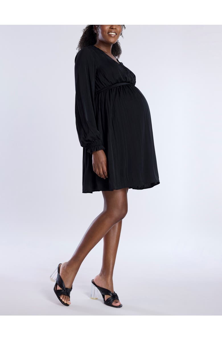 MOTHERHOOD MATERNITY Woven Wrap Long Sleeve Mini Dress, Alternate, color, Black