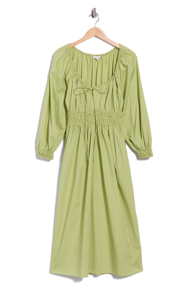 Smocked Cotton Poplin Long Sleeve Dress, Main, color, MATCHA