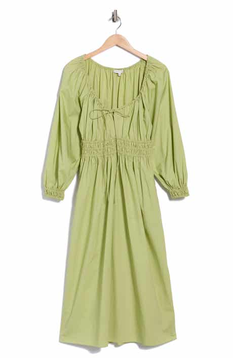 Smocked Cotton Poplin Long Sleeve Dress